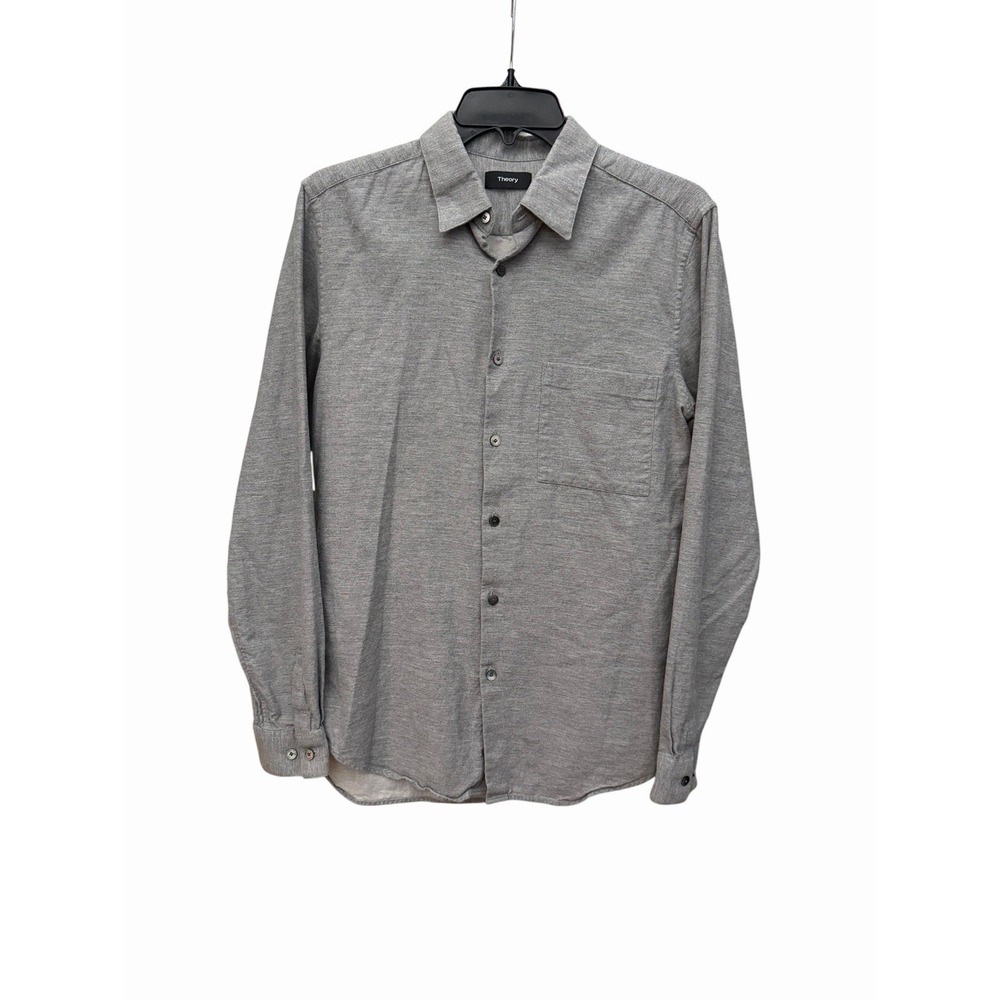 Theory Shirt Mens Small Gray Solid Long Sleeve Button Up 100% Cotton Soft AA10-1